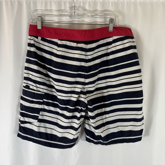 J Crew Board Shorts Men's 32 Red White Blue Striped Mesh Lined Pocket - Picture 5 of 6